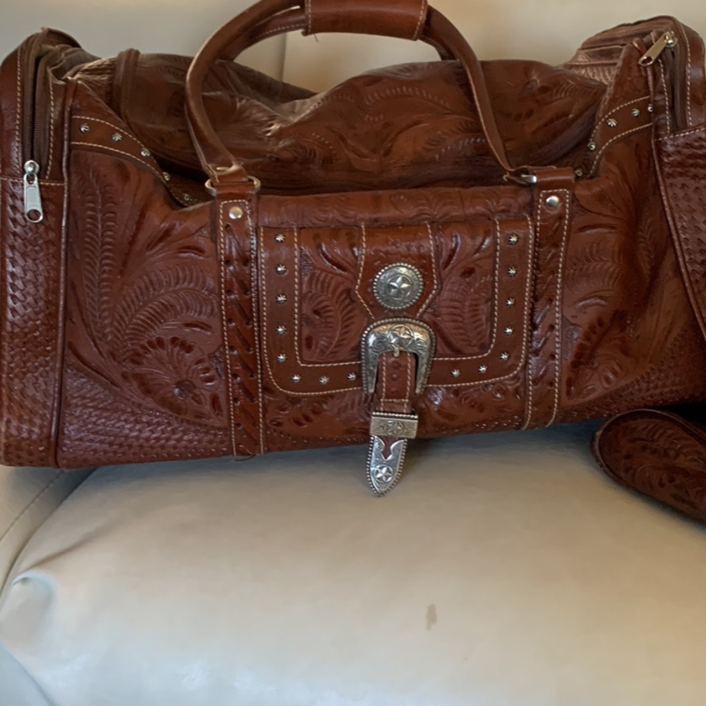 American West Rodeo Tooled Leather Luggage Set Duffel Bag and Boot Bag Unisex